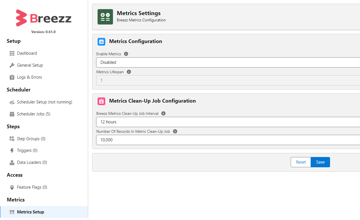 Metrics Setup Disable