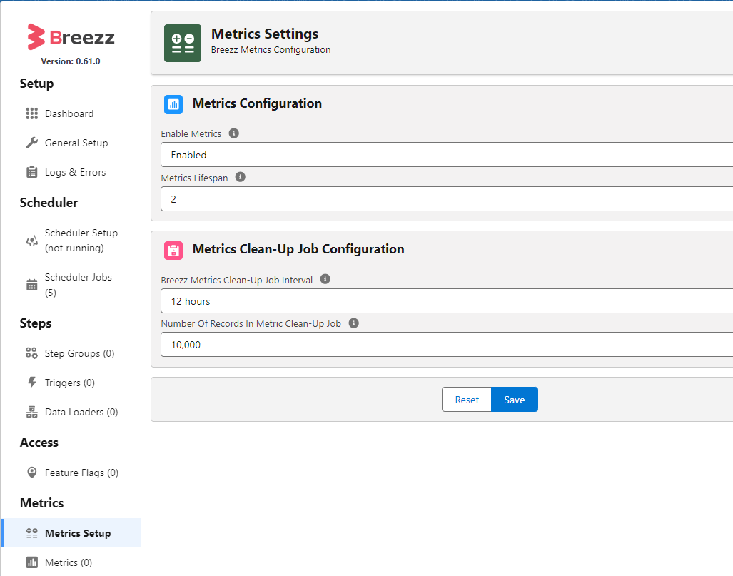 Metrics Setup Enable