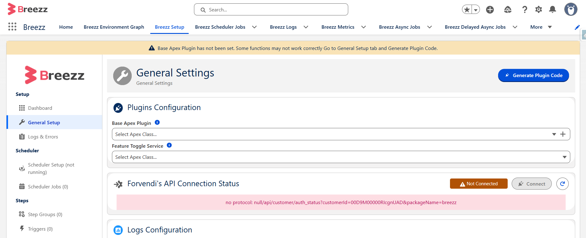 Breezz Setup, General Settings Page