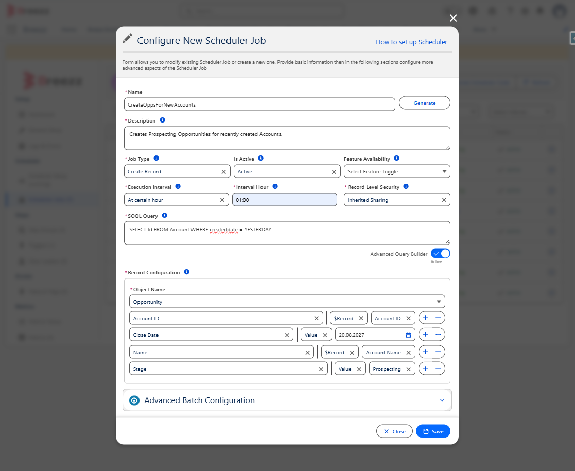 Create Record Scheduler Job