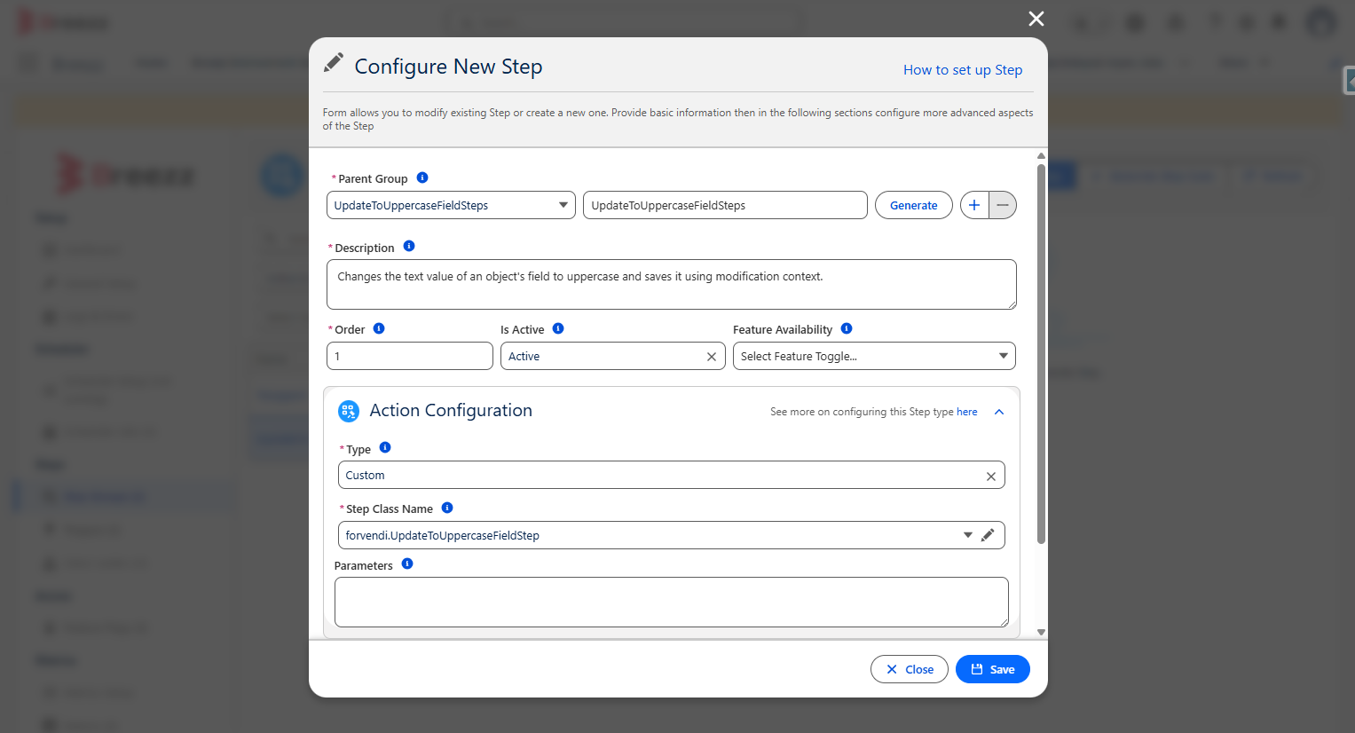 Configure New Step inside step group